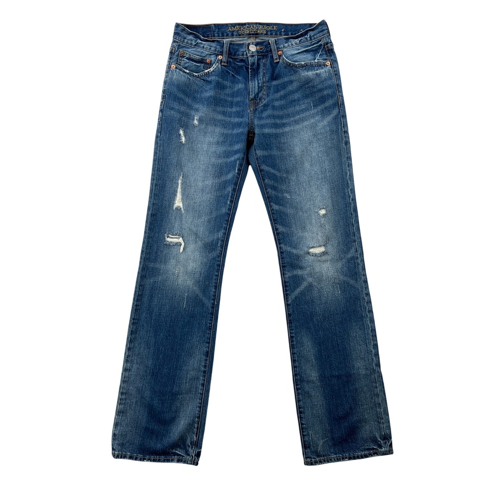 American Eagle Original Boot Jeans Men 30x34 Blue Distressed Frayed Denim Work